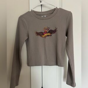 BDG Taupe Waffle Top with Vibrant “True Love” Graphic Size Small